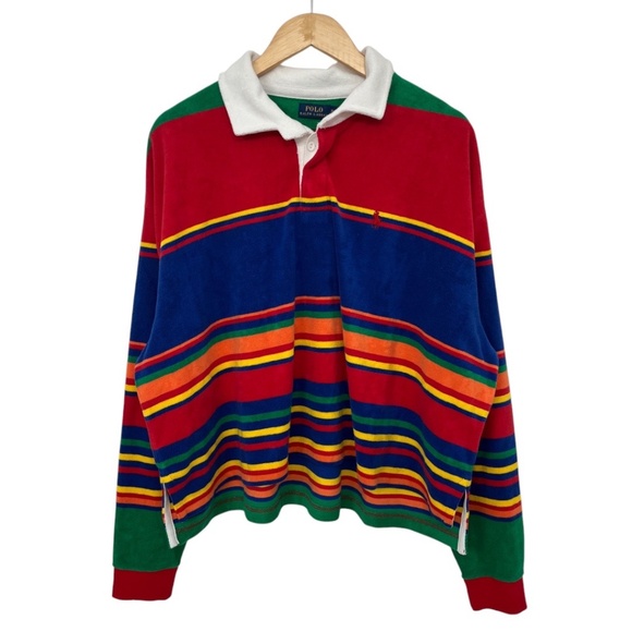 Polo Ralph Lauren Tops - Polo Ralph Lauren Terry Cloth Striped Oversize Rugby Shirt Women’s XL